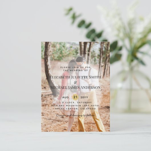 Budgetフォトオーバーレイ結婚式招待状 ポストカード (スタンド正面)