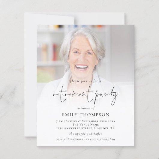 Budgetフォトスクリプトの削除パーティー招待状 (正面)