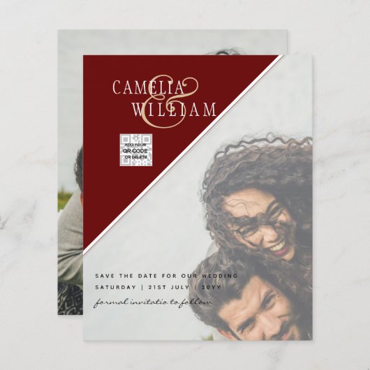BUDGETフォト救結婚式招待状日QRコード (正面/裏面)