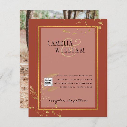 BUDGETフォト結婚式招待状日付の保存 (正面/裏面)