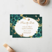 BUDGETフローラエメラルド金ゴールドバタフライキンセアニラ ノートカード (正面/裏面インサイチュ)