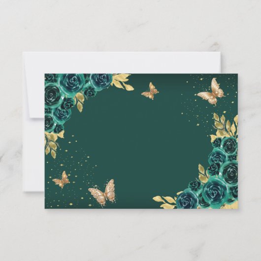 BUDGETフローラエメラルド金ゴールドバタフライキンセアニラ ノートカード (裏面)