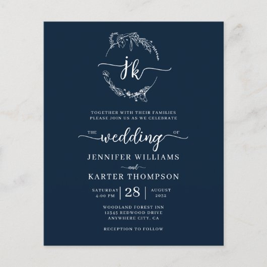 BUDGETフローラネイビーブルーモノグラム結婚写真 (正面)