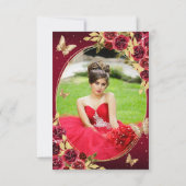 BUDGETフローラレッド金ゴールドバタフライフォトキンセアニラ ノートカード (裏面)