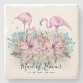 BUDGETブライドメイドブライダルパーティギフトフラミンゴ ストーンコースター (正面)