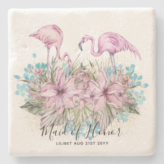 BUDGETブライドメイドブライダルパーティギフトフラミンゴ ストーンコースター (正面)