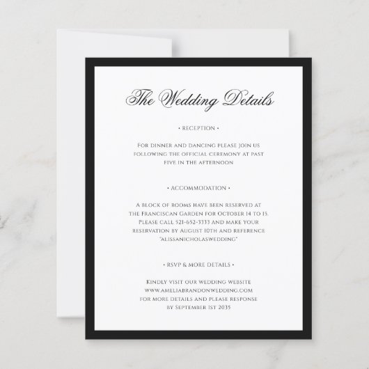 BUDGETブラックタイ結婚式招待状と詳細 (裏面)