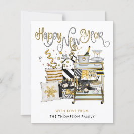 BUDGETブラック金ゴールドグリッタースクリプトハッピーニューイヤー