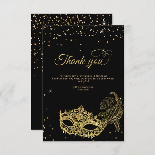 BUDGETブラック金ゴールドグリッター仮装ありがとう ノートカード (正面/裏面)
