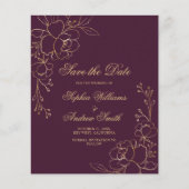 BUDGETブルゴーニュ&金ゴールド花は日付カードを保存 (正面)