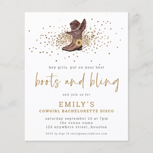 BUDGETブーツきらきら光る女性のカーボーイバチェロレッテディスコ (正面)