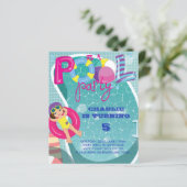 BUDGETプールパーティー子供の誕生日招待状 (スタンド正面)