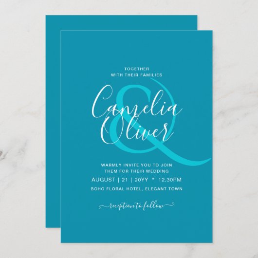 BUDGETボンディブルーモノクロ結婚ーズ 招待状 (正面/裏面)