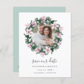 BUDGETマグノリアリース写真結婚式の日付を保存 (正面/裏面)