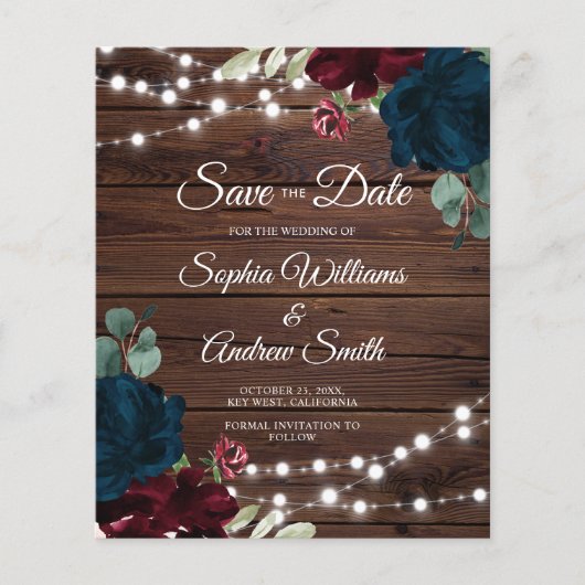 BUDGETマルサラ&ネイビー素朴ウッド日付を保存 (正面)