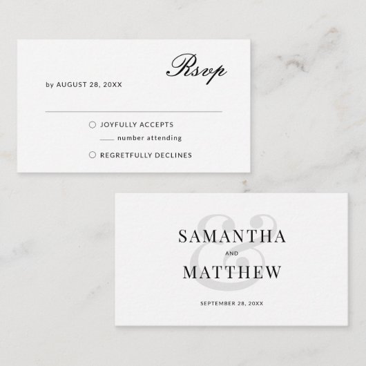 BUDGETミニマエレガントリストウェディングRSVP ノートカード (正面/裏面)