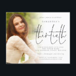 Budgetミニマルなフォトオーバーレイ30th誕生日<br><div class="desc">より小さいサイズ4.5 x 5.6インチ半光沢110ポンドの重量に代わるコストのBUDGETの値は、ポストカードと同様の厚さ（ただし、ポストカードとして使用するには適さない）。1枚につき1枚の招待状がある。予算ミニマリストのフォトオーバーレイ30th誕生日30thと簡単にパーソナライズできる文字の残りの部分のためのセットスクリプト。サンプル写真を自分で置き換お気に入りのえる。</div>