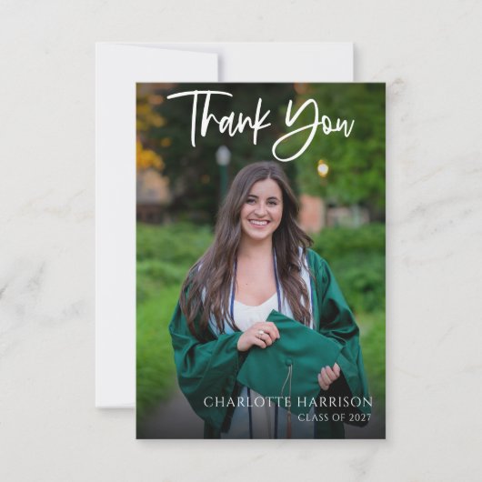 Budgetモダン Scriptの卒業写真 サンキューカード (正面)