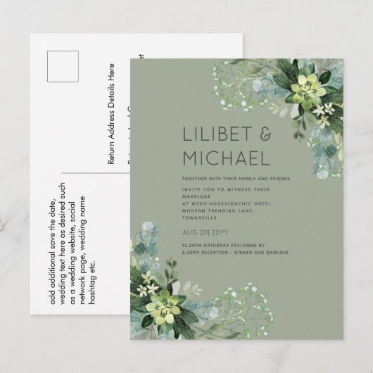 BUDGETユーカリ結婚植樹の葉 ポストカード (正面/裏面)