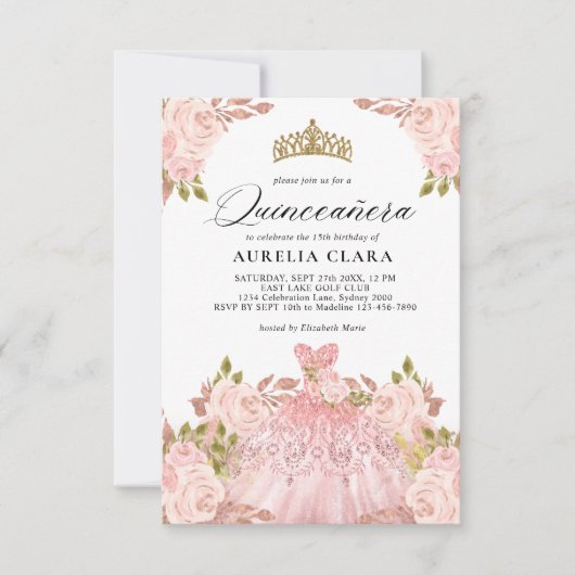 BUDGETロセゴルドピンクドレスフローラ15thキンセアニラ ノートカード (正面)