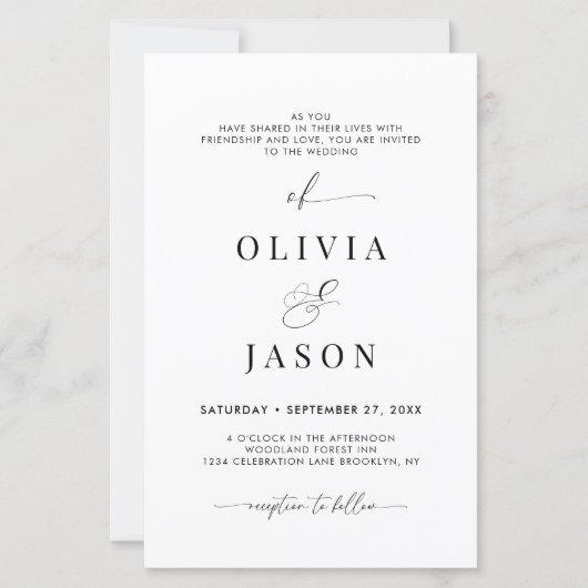 BUDGETロマンチックなスクリプト白黒結婚イニシャル (正面)