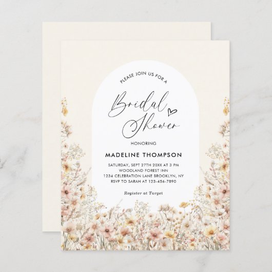 BUDGETワイルドフラワーアーチハートスクリプトブライダルシャワー (正面/裏面)