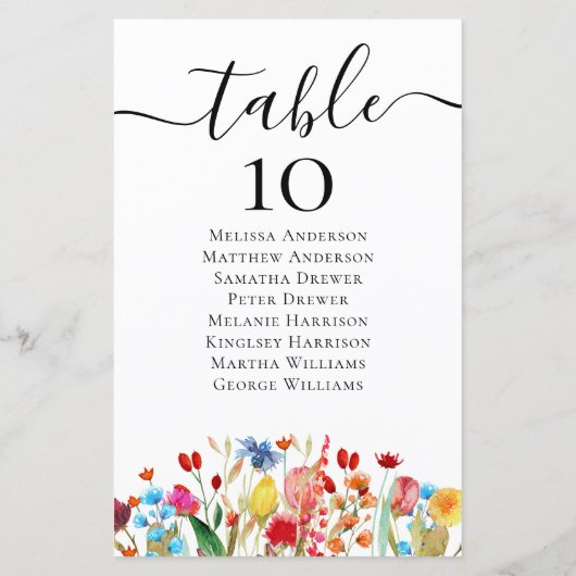 BUDGETワイルドフラワー結婚のテーブル座席表 (裏面)