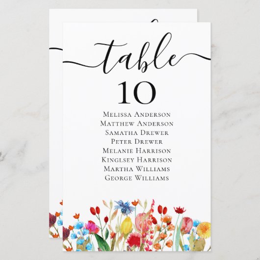BUDGETワイルドフラワー結婚のテーブル座席表 (正面/裏面)