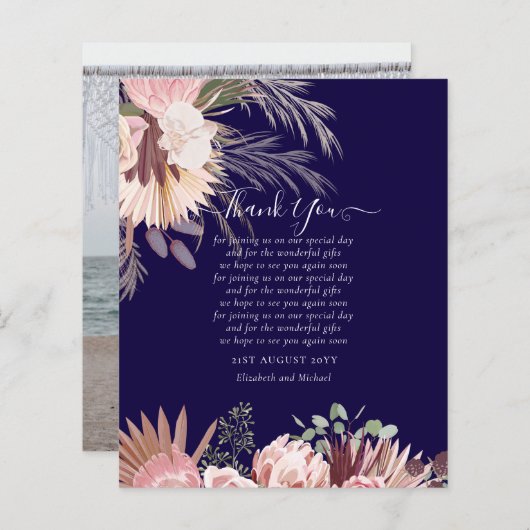 BUDGET写真サンキューカードパンパスグラス結婚ズ (正面/裏面)