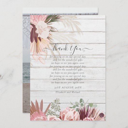 BUDGET写真サンキューカードパンパスグラス結婚ズ (正面/裏面)