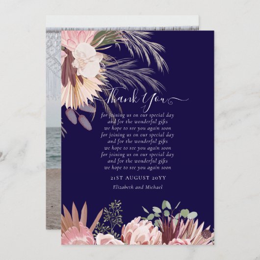 BUDGET写真サンキューカードパンパスグラス結婚ズ (正面/裏面)