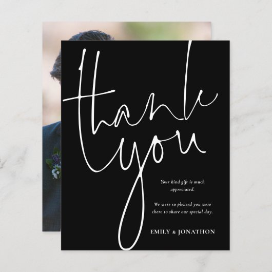 Budget写真ホワイトスクリプトブラック結婚の感謝 (正面/裏面)