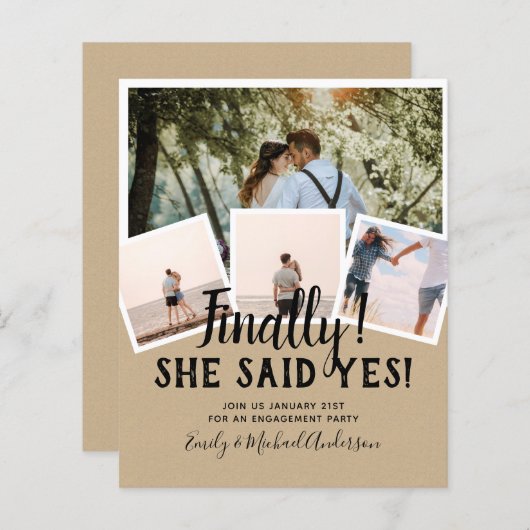 BUDGET写真婚約した結婚式の招待 (正面/裏面)