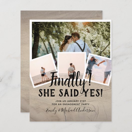 BUDGET写真婚約した結婚式の招待 (正面/裏面)