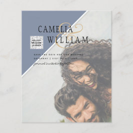 BUDGET写真BLUE QRコードRSVP日付の保存 チラシ