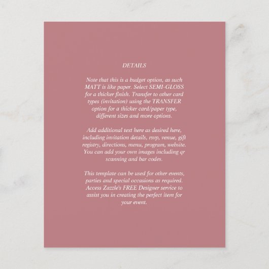 BUDGET写真Save the Date Dustyバラ結婚's (裏面)