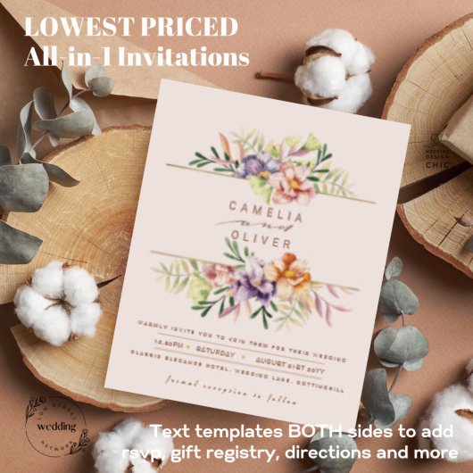 BUDGET夏のフローラ結婚式の招待QRコードRSVP F チラシ