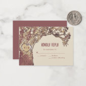 BUDGET彫り素朴ハートツリー結婚式RSVPカード ノートカード (正面/裏面インサイチュ)