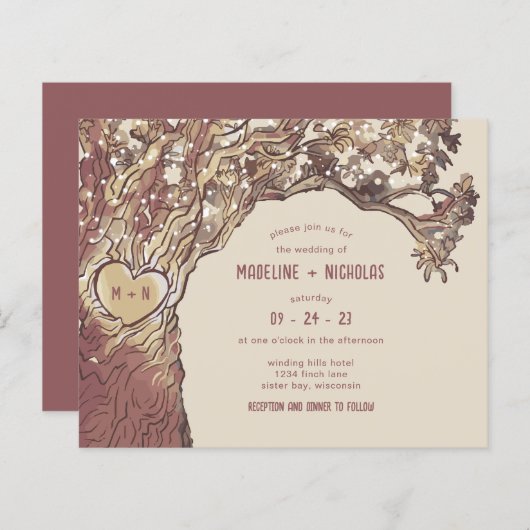 BUDGET彫素朴りハートツリー結婚式招待状 (正面/裏面)