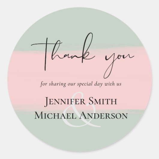 BUDGET抽象芸術セージ赤面ピンク結婚スクリプトのセット ラウンドシール (正面)