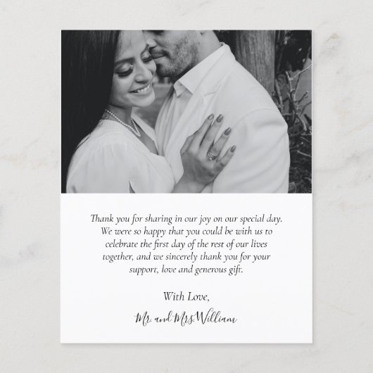 Budget書道スクリプト結婚の写真ありがとう (裏面)