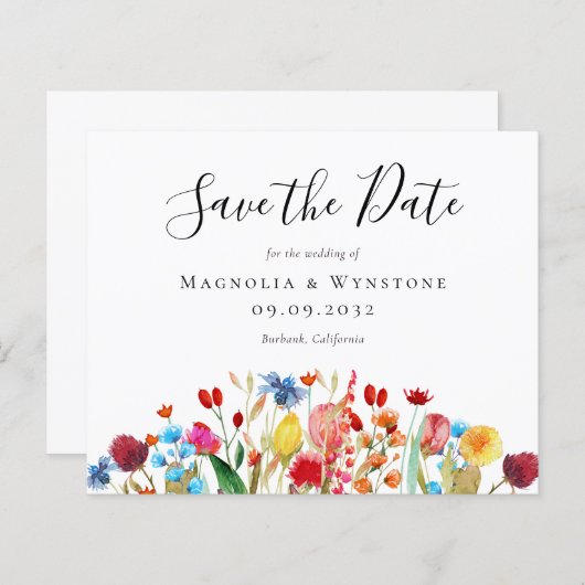 BUDGET水の色ワイルドフラワーウェディング日付を保存 (正面/裏面)