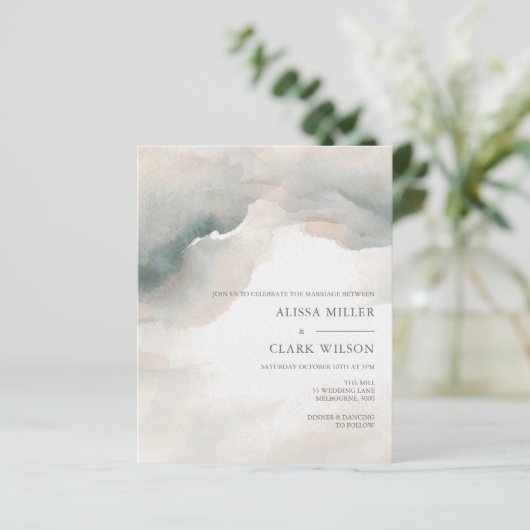 BUDGET水カラー抽象芸術結婚式招待状 (スタンド正面)