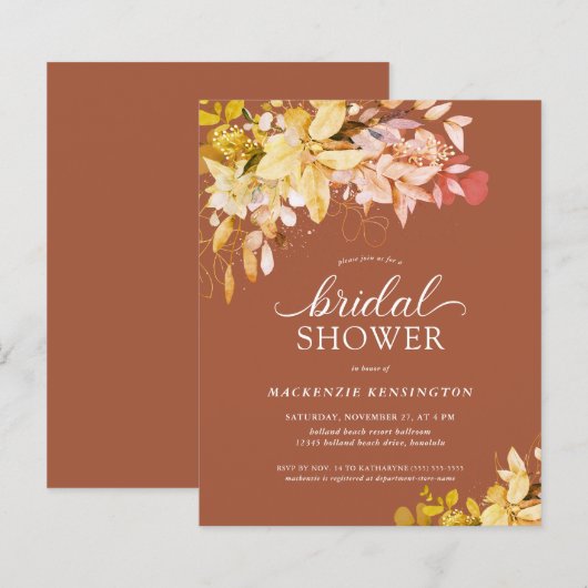 BUDGET焦げたオレンジ色の金ゴールドフローラブライダルシャワー (正面/裏面)