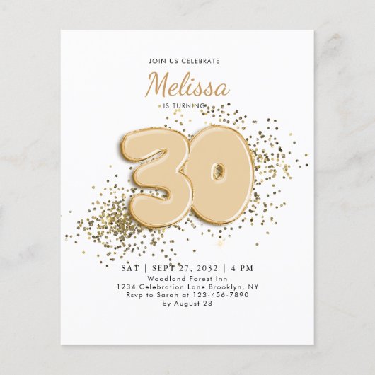 BUDGET白色金ゴールド30thバルーン紙吹雪誕生日 (正面)