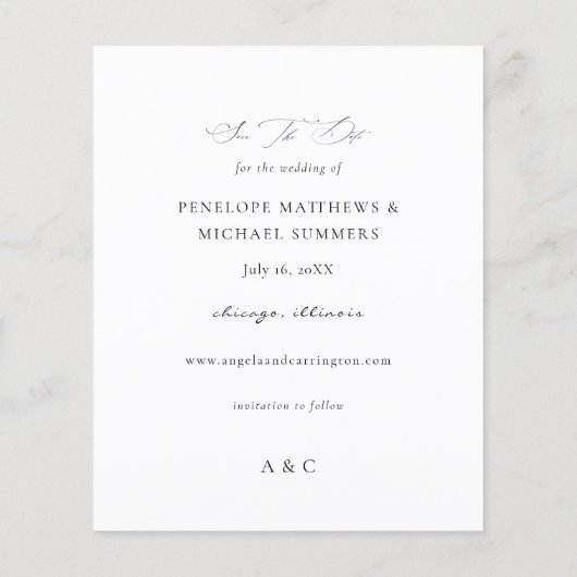 Budget白Bohoフローラ写真Save the Date (裏面)