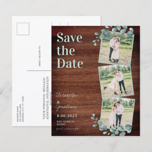 Budget素朴 Greenery Photo Collage日付の保存 (正面/裏面)