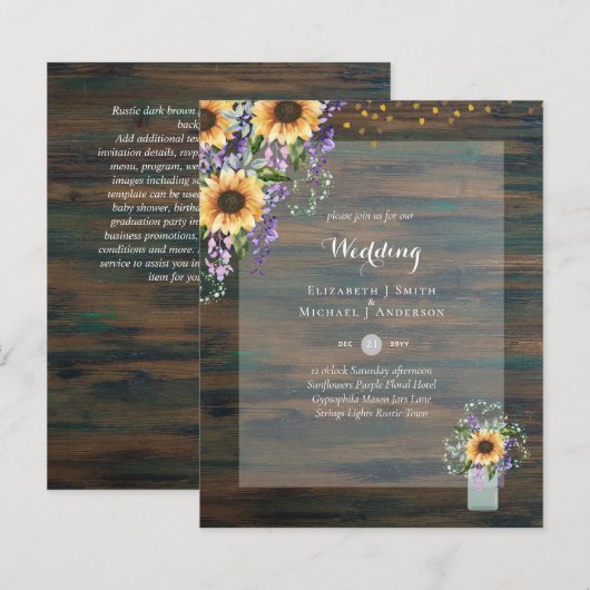 BUDGET結婚式招待状素朴- Sunflowers (正面/裏面)