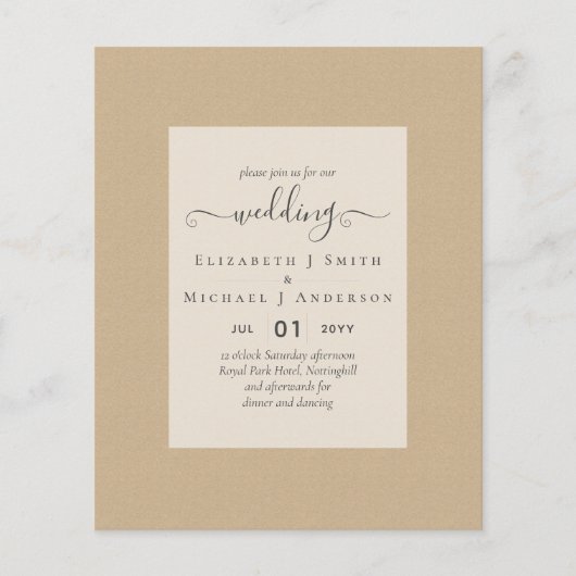 BUDGET結婚式招待状 – ミニマリストスクリプト (正面)