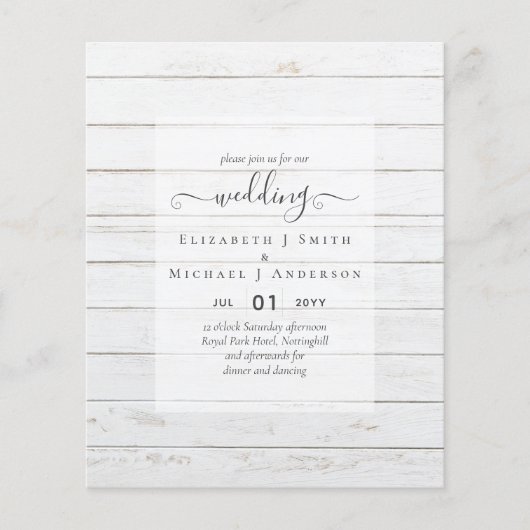 BUDGET結婚式招待状 – ミニマリストスクリプト チラシ (正面)